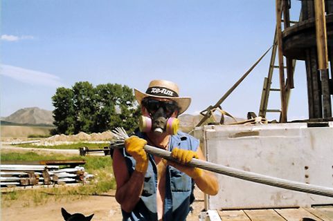 Carroll Vogel ready for acid dipping bridge strand to remove galvanizing.