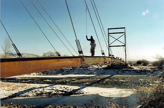 Walking the downriver stringer during winter.