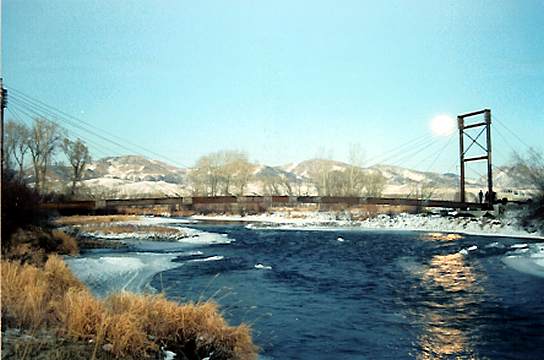 Full moon rising over Meriwether Bridge.