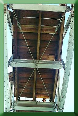Truss section from below, showing diagonal sway brace system.