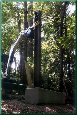 The first tower leg after installation on the abutment.