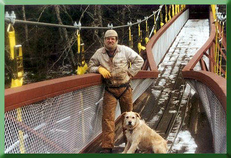 Carroll Vogel and Filson at mid-span after completion of stabilization work.