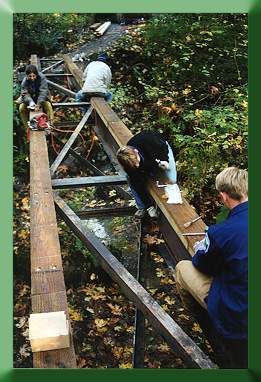 Members of King County World Conservation Corps assembling Taylor Creek Bridge.