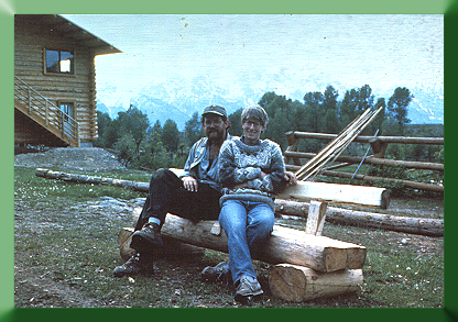 Carroll Vogel and SCA Work Skills Director Missi Booth Goss on solid stringer bench built for Teton Science School, WY, 1989.